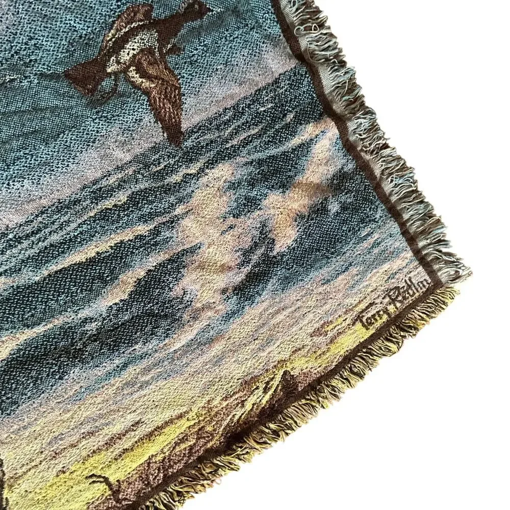 Vintage Terry Redlin jacquard tapestry throw blanket Beacon flying ducks